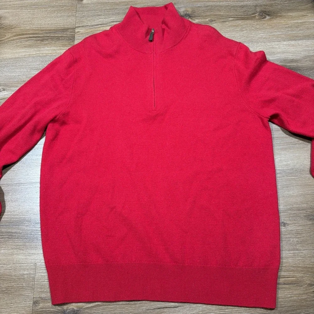 Polo Ralph Lauren Men's LARGE 100% Merino‎ Wool Red Quarter 1/4 Zip Knit Sweater